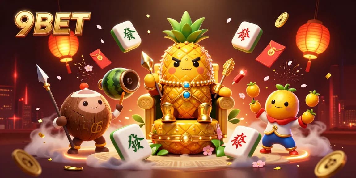 Win big with 9BET as the golden pineapple king rules a vibrant beach casino.