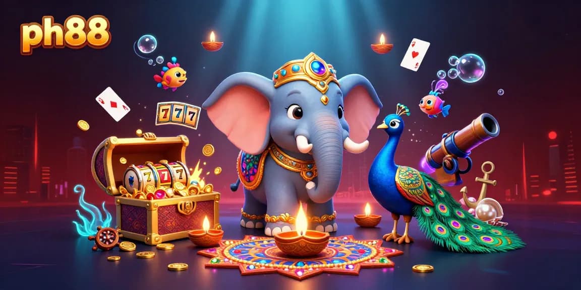 Engage in exciting games at ph88, featuring vibrant slot reels and colorful character elements.
