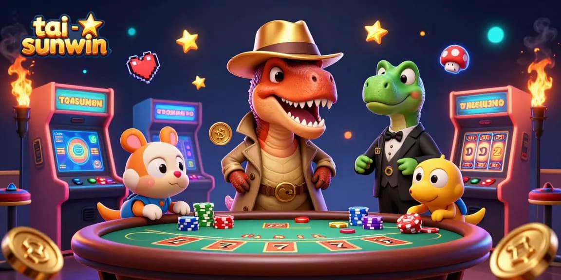 Experience exciting gameplay with tai sunwin at a vibrant casino scene featuring iconic characters.