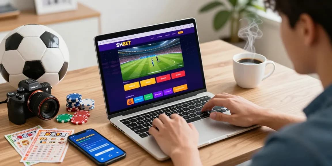 Engaging online betting experience at https://shbet.cruises/ with user at home workspace exploring digital platform.