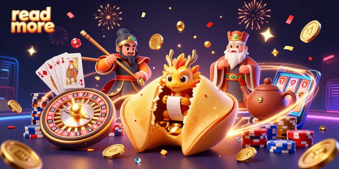 Read more about engaging casino strategies with a dynamic scene featuring a golden fortune cookie, dragon, and coins.