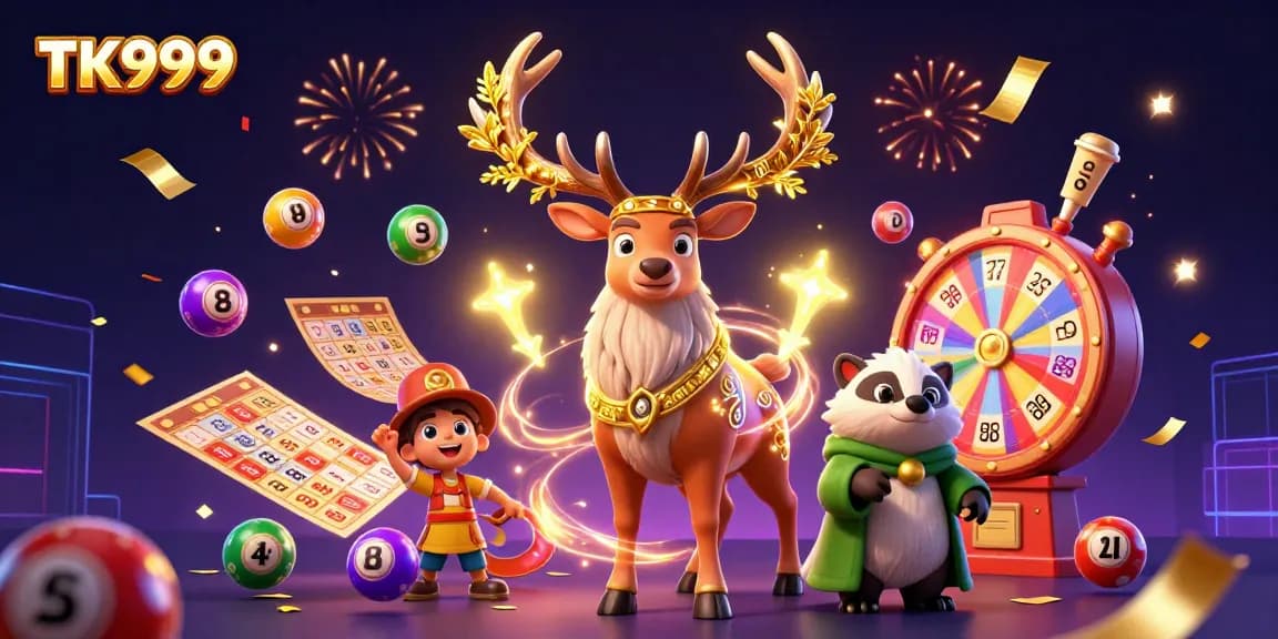 Join the excitement of TK999 with vibrant lottery elements and enchanting characters in a fictional casino scene.