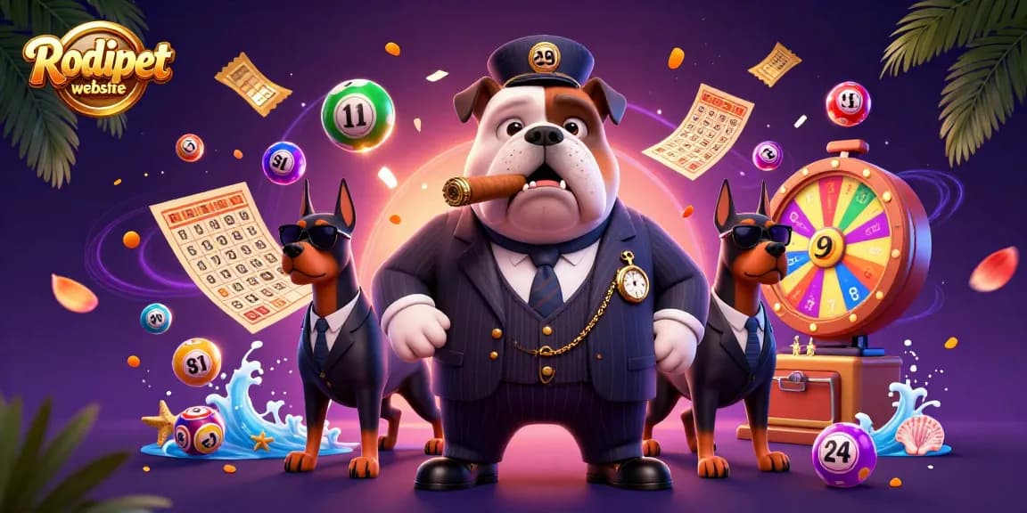 Experience exciting wins on the Rodipet website with vibrant lottery elements in a lively casino scene.