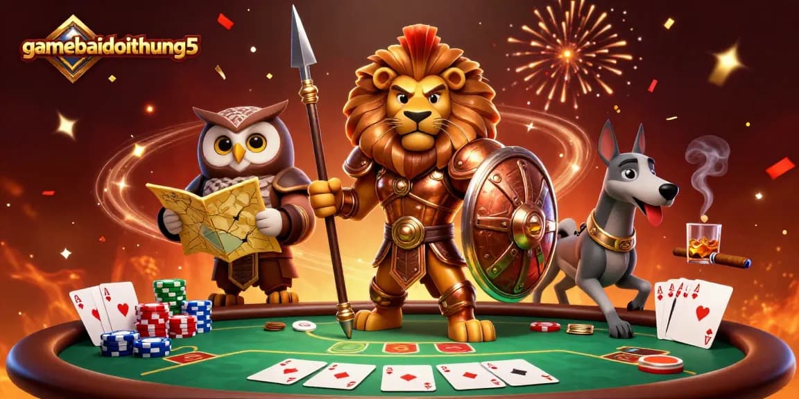 Experience thrilling moments with gamebaidoithuong5 as a Spartan lion, owl strategist, and greyhound messenger at an exciting poker scene.