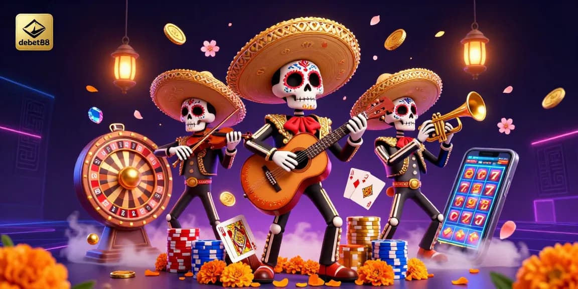 Experience thrilling gameplay at debet88 with vibrant casino action featuring mariachis and dazzling coins.