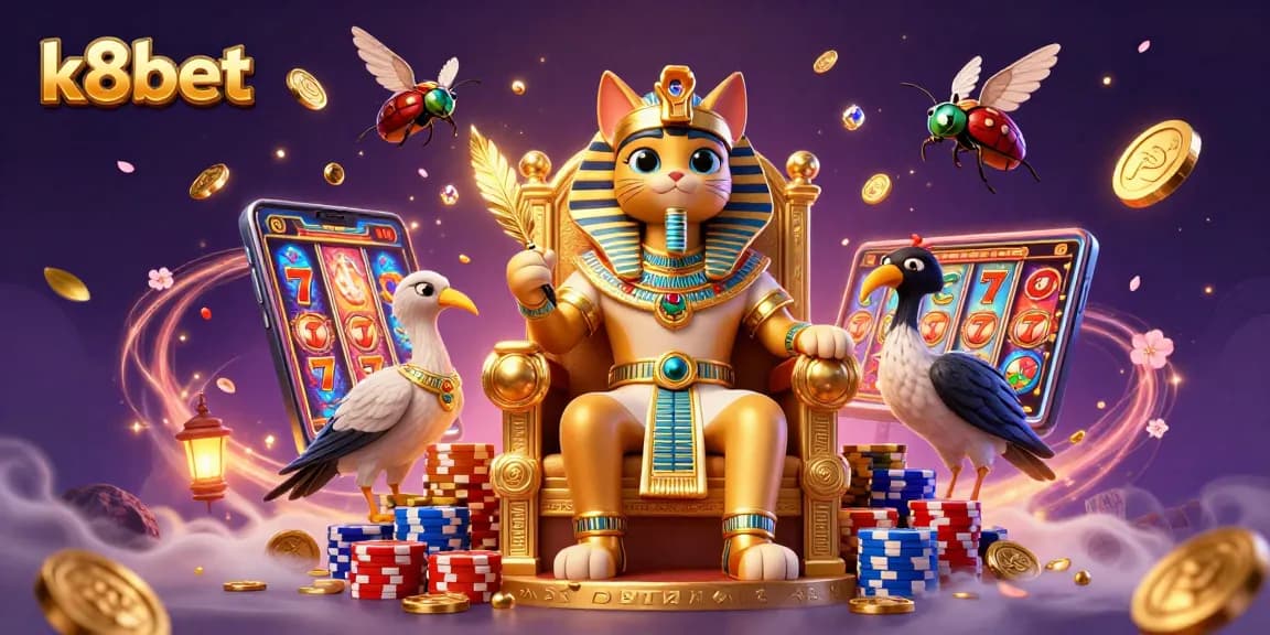 K8bet players enjoying a vibrant casino experience with golden coins and poker chips.