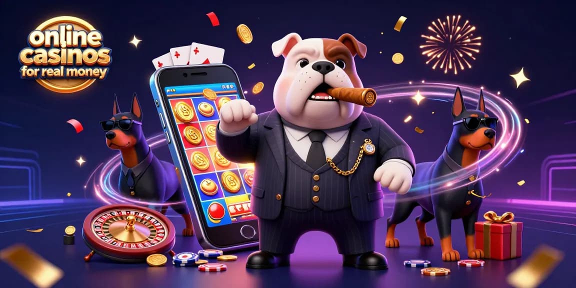 Experience thrilling moments at online casinos for real money with a mafia boss and bodyguards.