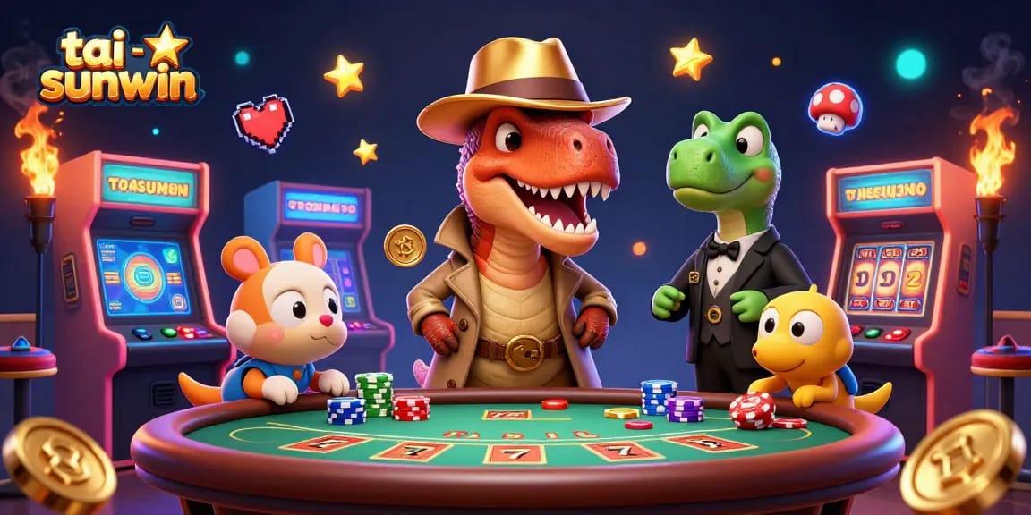 Experience exciting gameplay with tai sunwin at a vibrant casino scene featuring iconic characters.