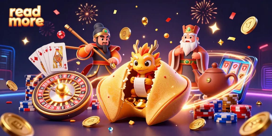 Read more about engaging casino strategies with a dynamic scene featuring a golden fortune cookie, dragon, and coins.