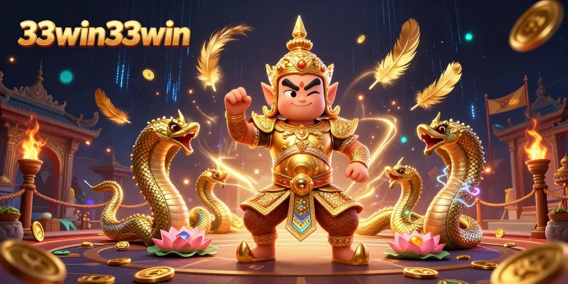 Experience the vibrant world of 33win33win as a yaksha guardian oversees thrilling casino games.