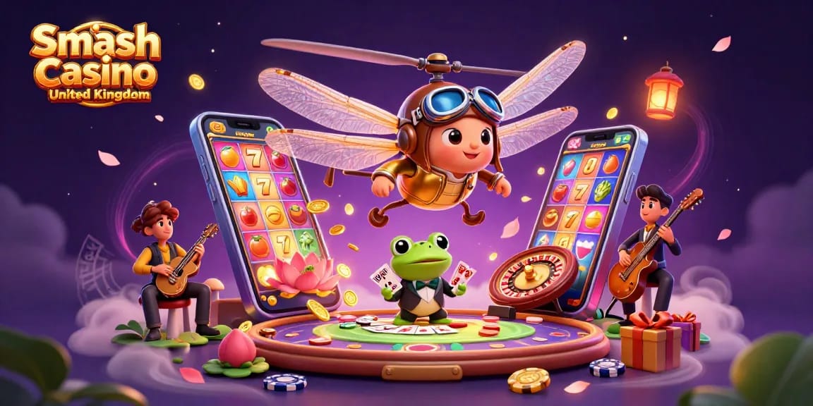 Experience thrilling gameplay at Smash Casino United Kingdom with vibrant characters, slots, and casino elements.
