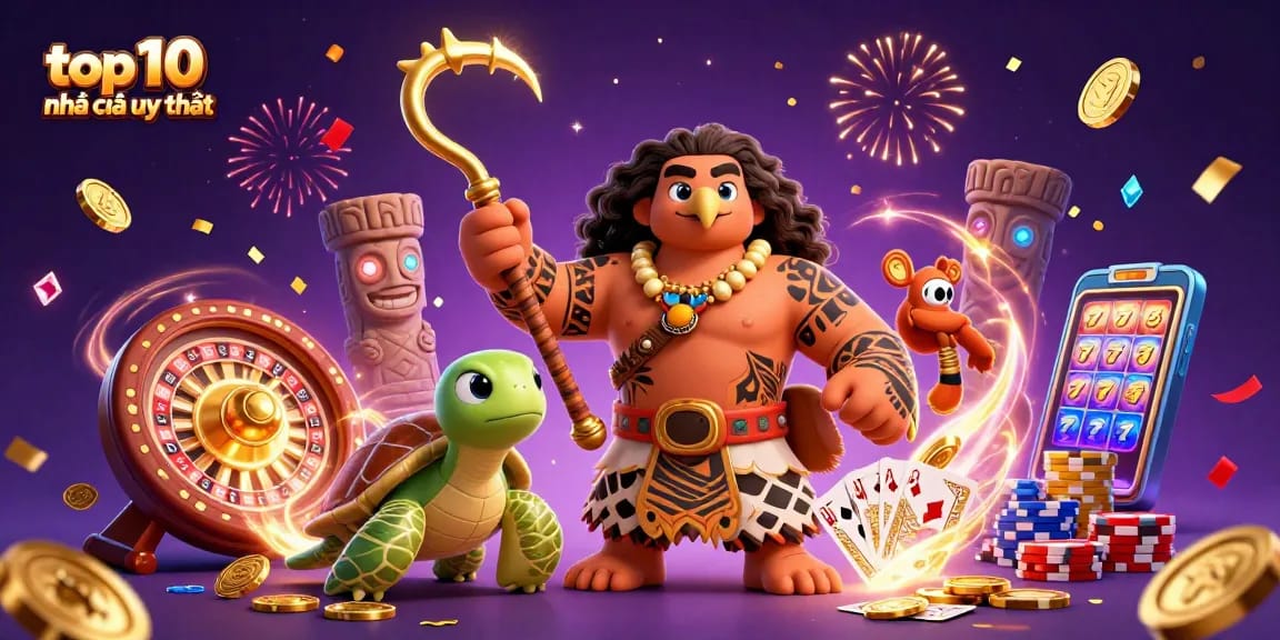 Experience the excitement of top 10 nhà cái uy tín with a vibrant illustration showcasing casino elements.