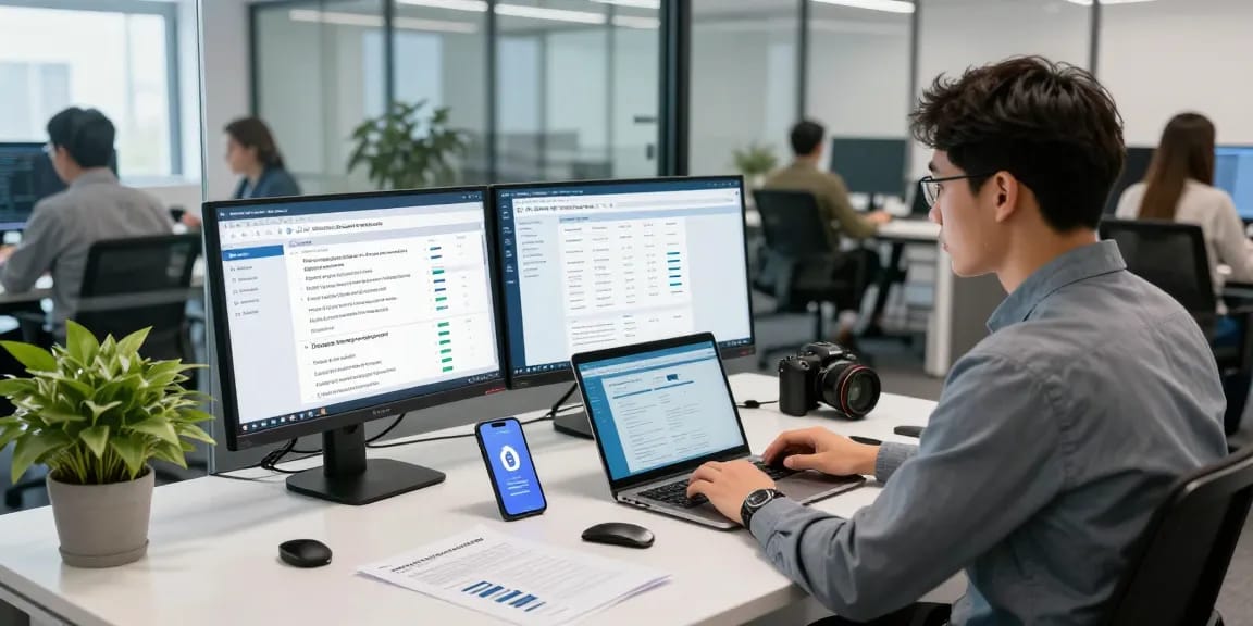 Understanding cyber essentials cost in a modern cybersecurity office setup.