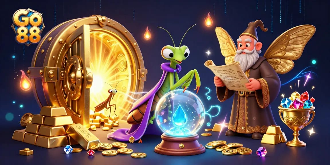 Engage big with Go 88 at this colorful casino-themed celebration featuring dynamic characters and treasures.