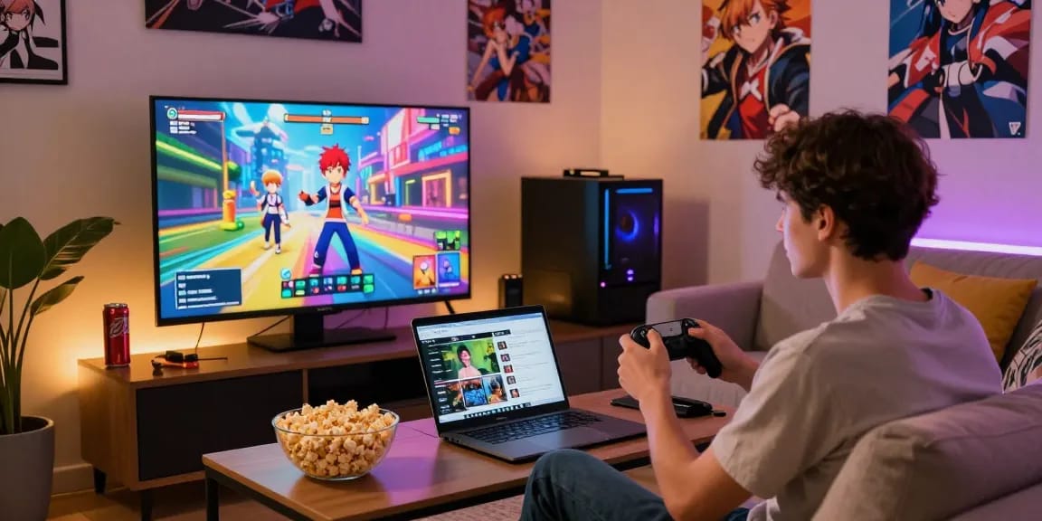 Play hentai games in an immersive gaming session with vibrant visuals and a cozy atmosphere.