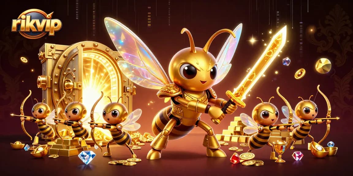 Engage in thrilling gameplay at rikvip, featuring samurai hornet warriors among treasures in a dazzling casino.