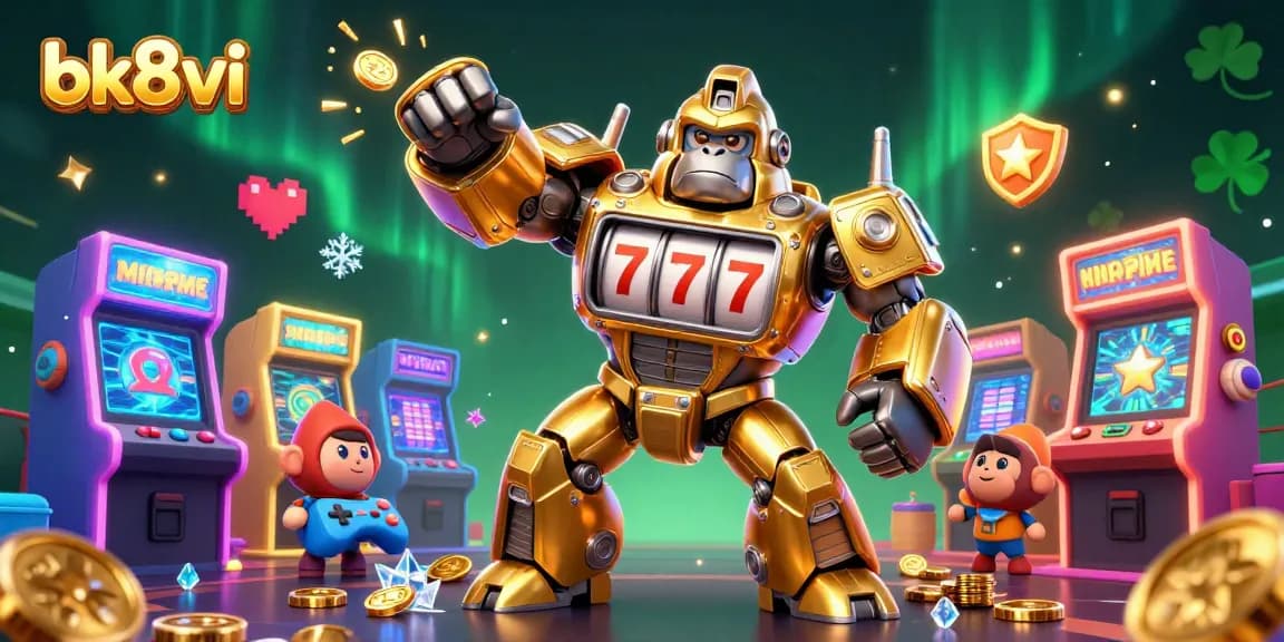 Engage with bk8vi's immersive gaming experience featuring a colossal golden gorilla mech in action.