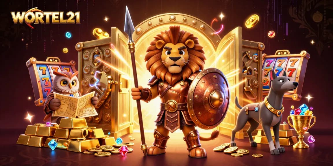 Witness the exciting WORTEL21 casino adventure with a Spartan lion, owl strategist, and swift greyhound!
