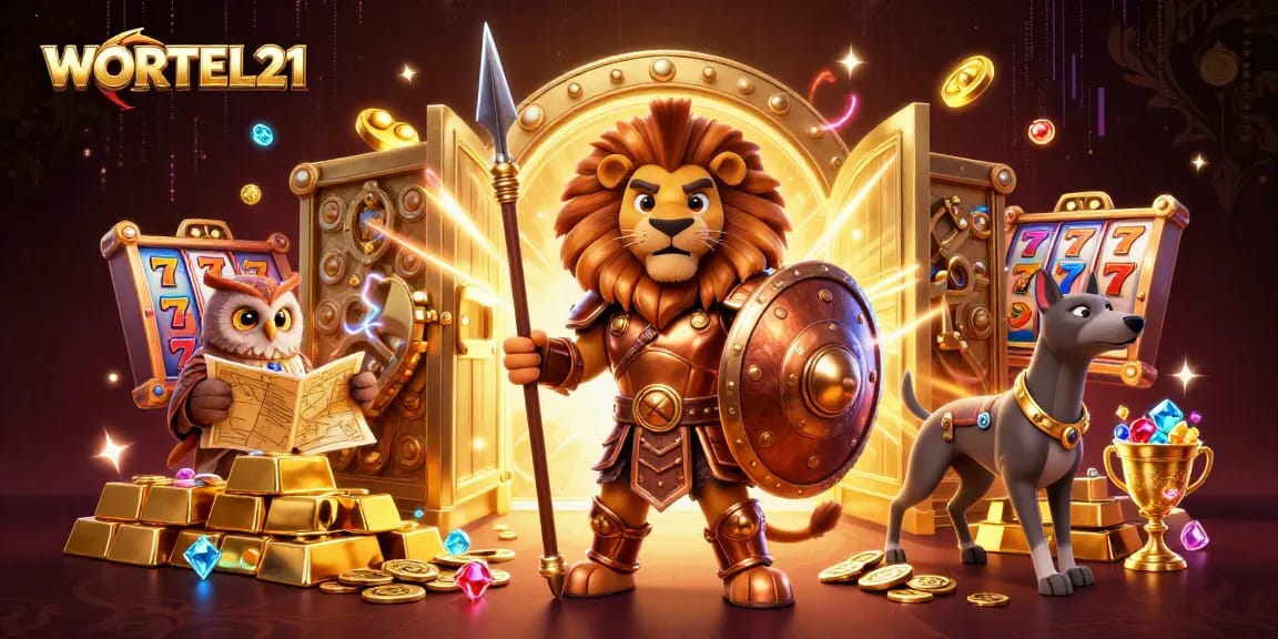 Witness the exciting WORTEL21 casino adventure with a Spartan lion, owl strategist, and swift greyhound!