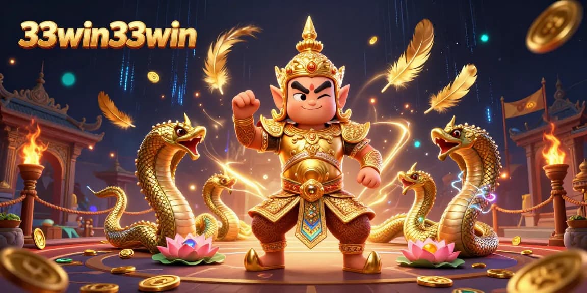 Experience the vibrant world of 33win33win as a yaksha guardian oversees thrilling casino games.