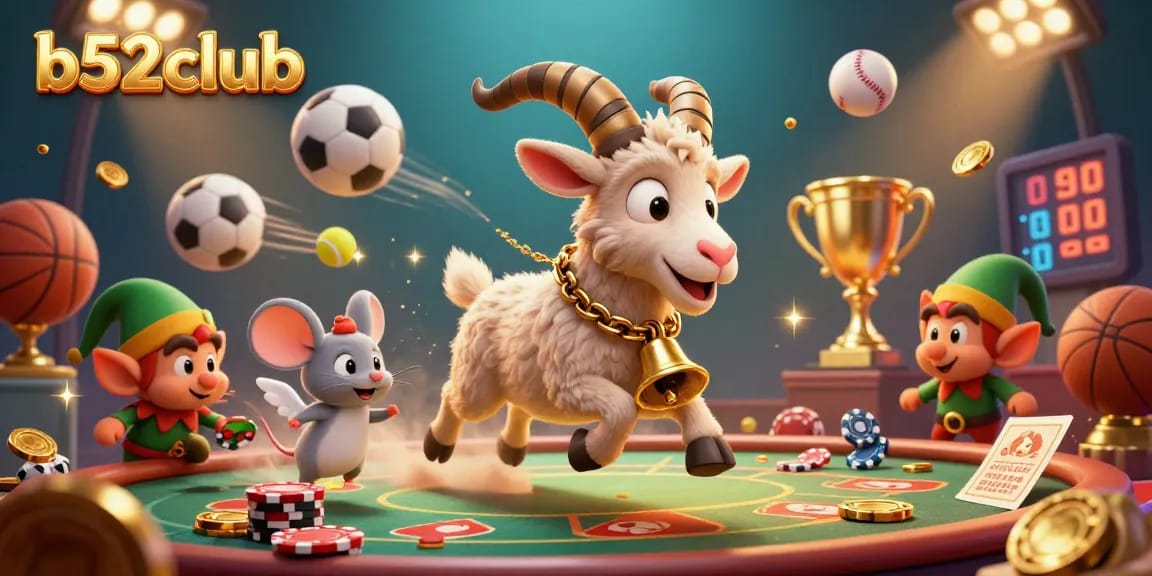 b52club thrills players with a vibrant 3D scene showcasing an engaging casino atmosphere filled with fun characters.
