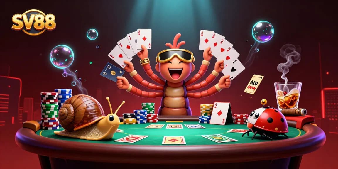 SV88 dealers showcase poker excitement in a dynamic casino scene with vibrant elements.