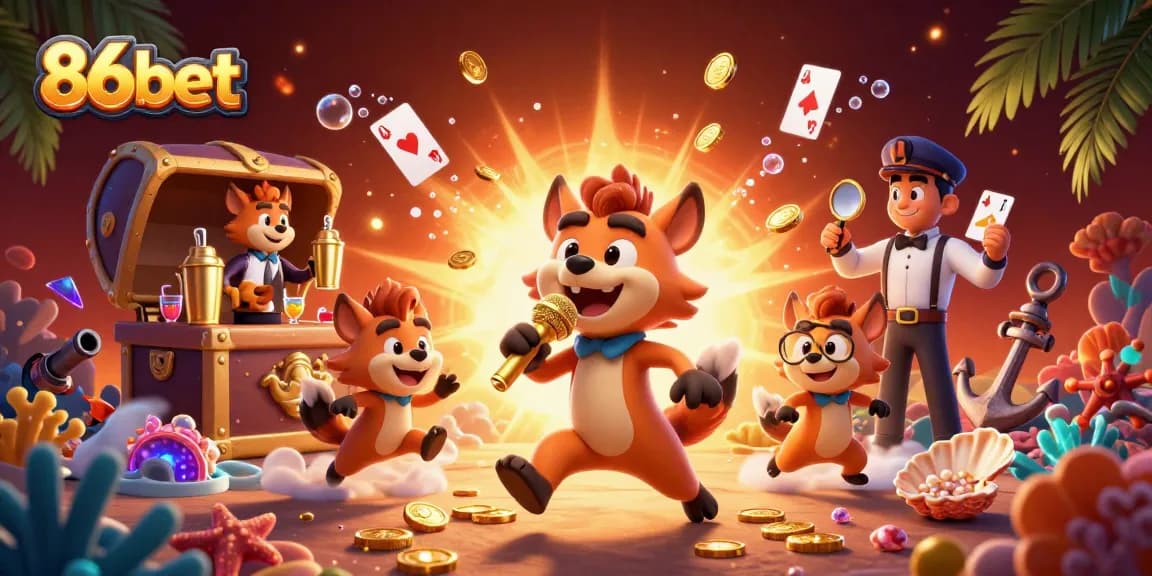 Experience the excitement of 86bet with hyenas at a comedy casino club, laughing and playing.