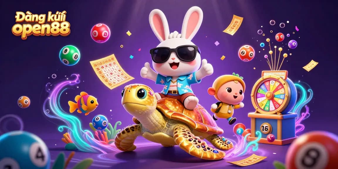 Engaging lottery experience with Đăng ký open88 featuring a lucky rabbit and sea turtle.
