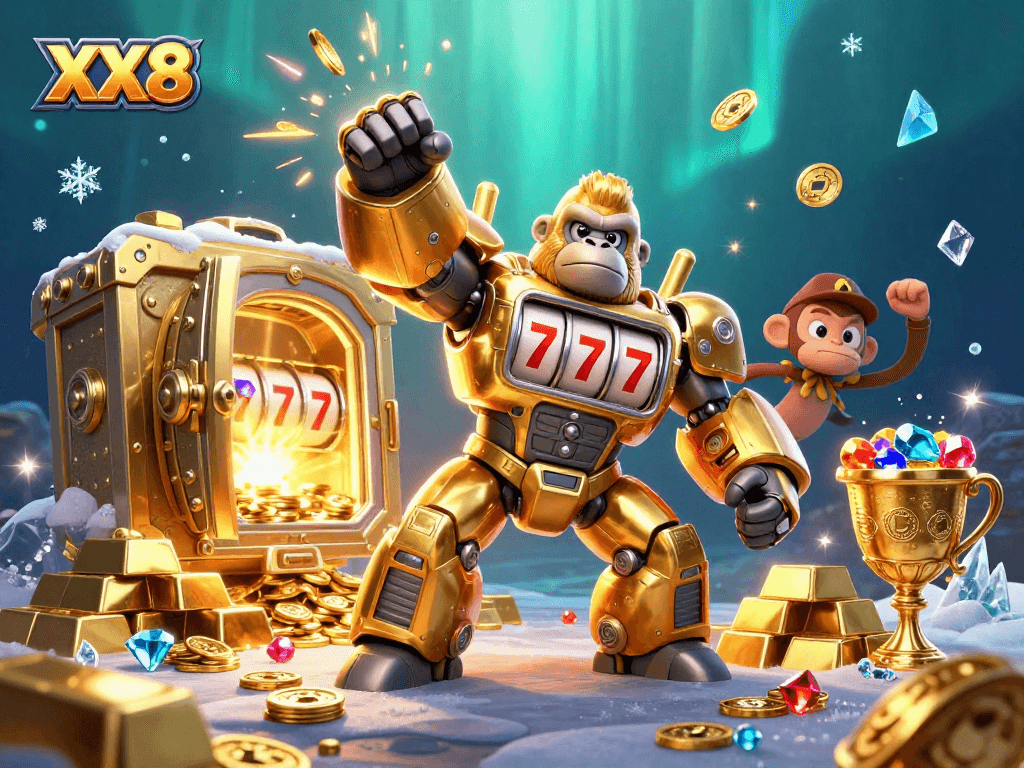 Experience thrilling wins at XX8's rich gaming realm featuring an explosive mech character!
