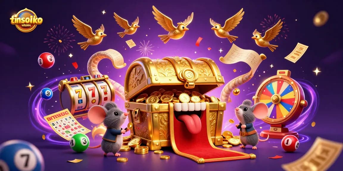 Engage with tinsoikeo's dynamic gaming scene featuring golden treasures and vibrant lottery elements.