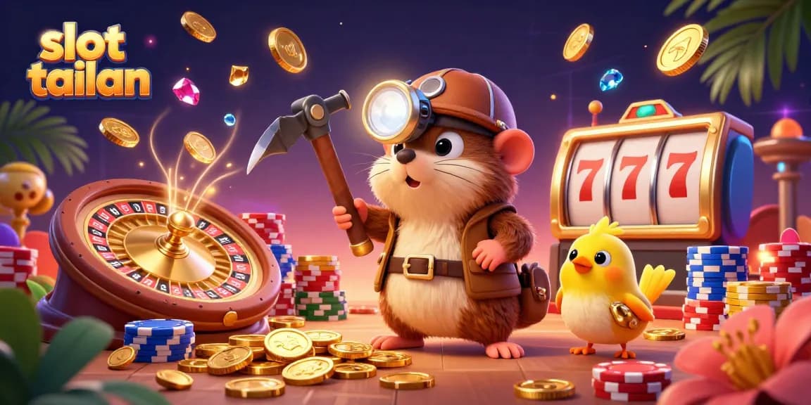 Experience thrilling action with slot tailan in a vibrant casino scene featuring cascading coins and poker chips.
