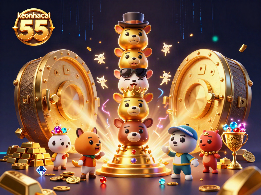 Bet on keonhacai 55 at a vibrant casino with a golden totem pole and treasure elements.