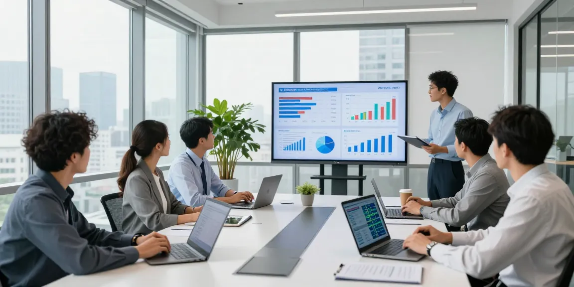 Équipe professionnelle collaborant sur des analyses de données pour le secteur du digital banking.