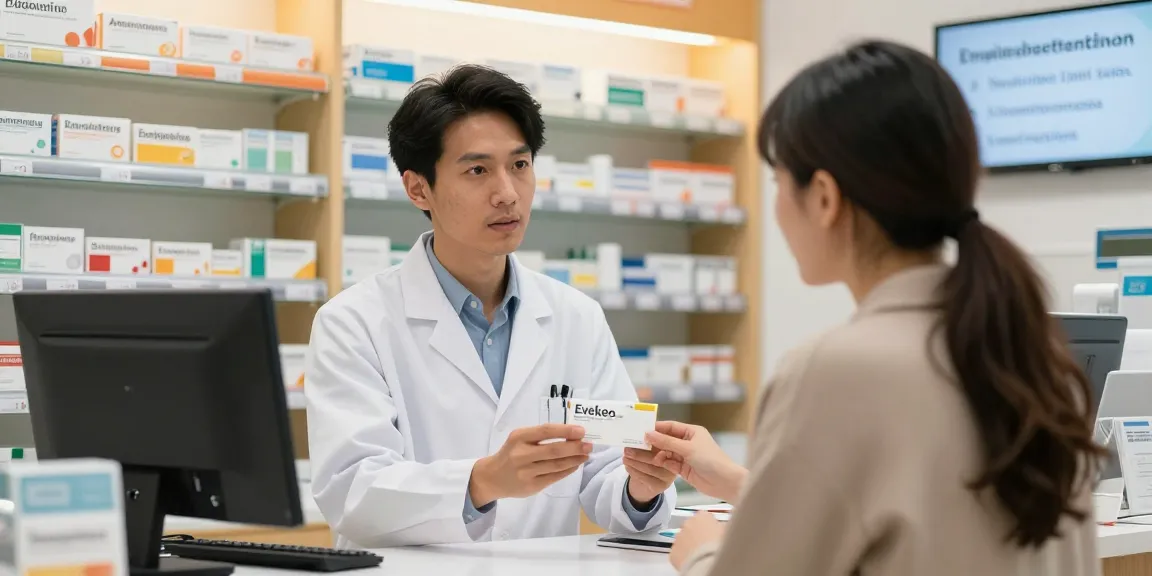 Buy Evekeo online UK in a pharmacy with professionals assisting customers.