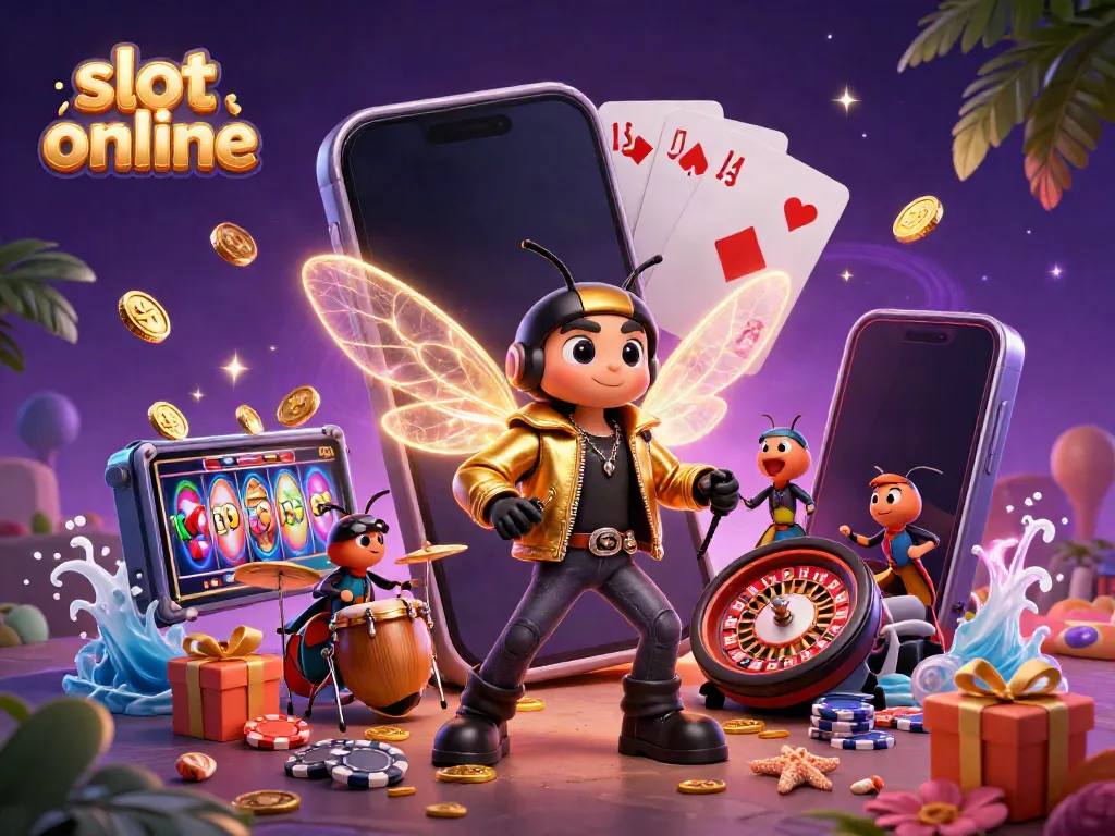 Experience the excitement of slot online games with a whimsical rock star scene.