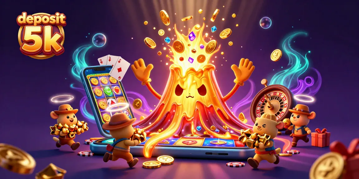 Engage in thrilling gameplay with deposit 5k slot experience featuring a golden volcano erupting treasures.