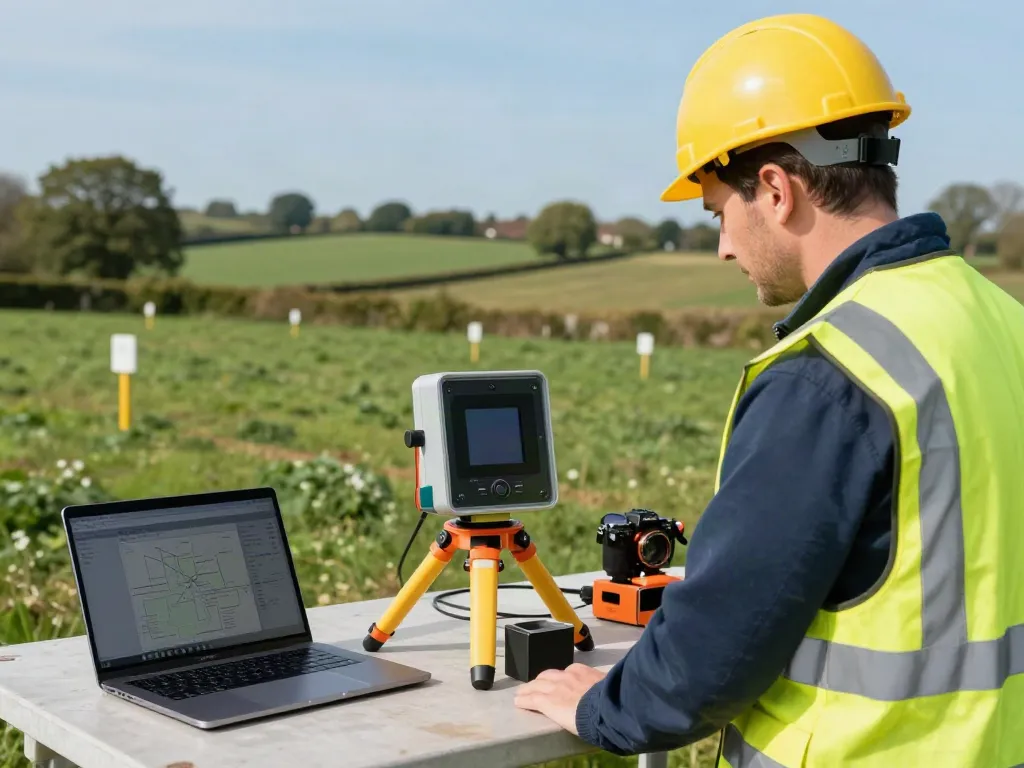 Utility Surveyors Surrey conducting ground-penetrating radar scans on-site.