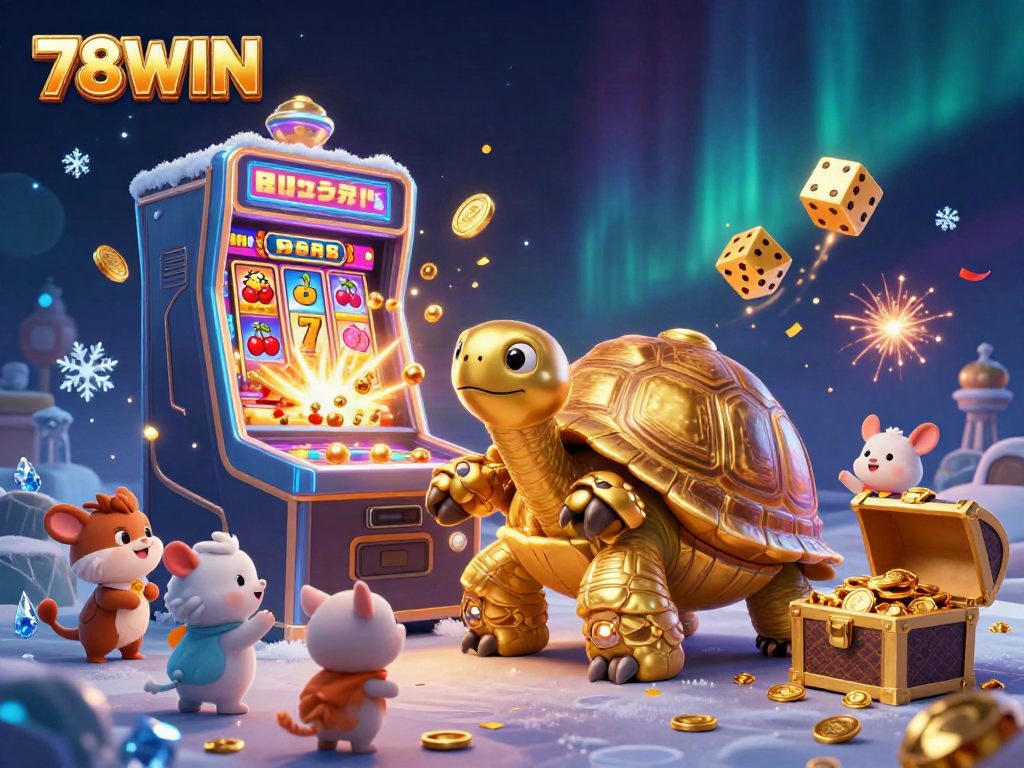 Engage with exciting 78WIN games featuring gold coins, slot machines, and vibrant casino scenes.