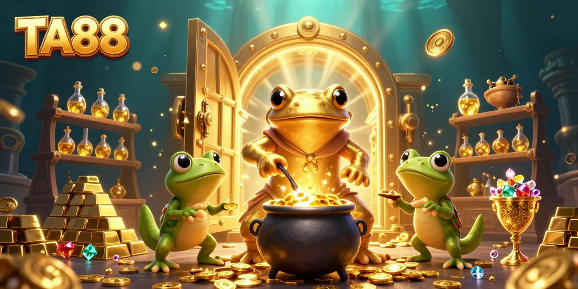 TA88 illuminates gold coins and treasures in an alchemist's magical laboratory.