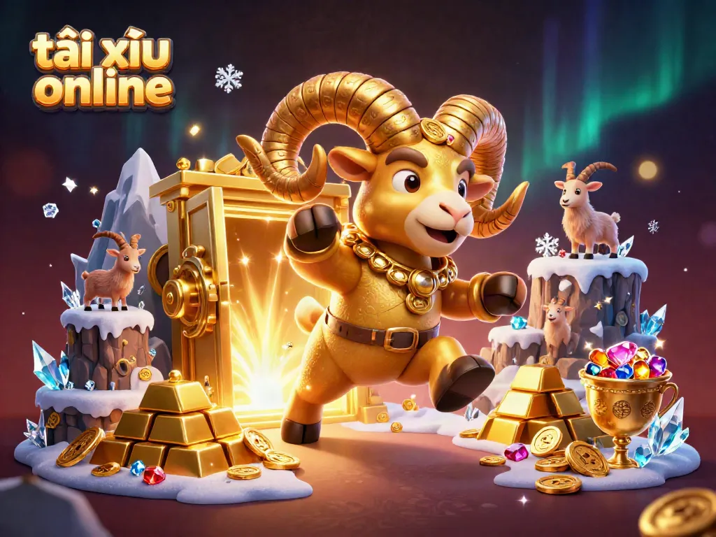 Experience the excitement of tài xỉu online with vibrant golden elements and animated characters.