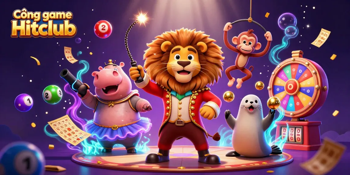 Cổng game Hitclub showcases vibrant characters engaging in dynamic casino fun with colorful lottery elements