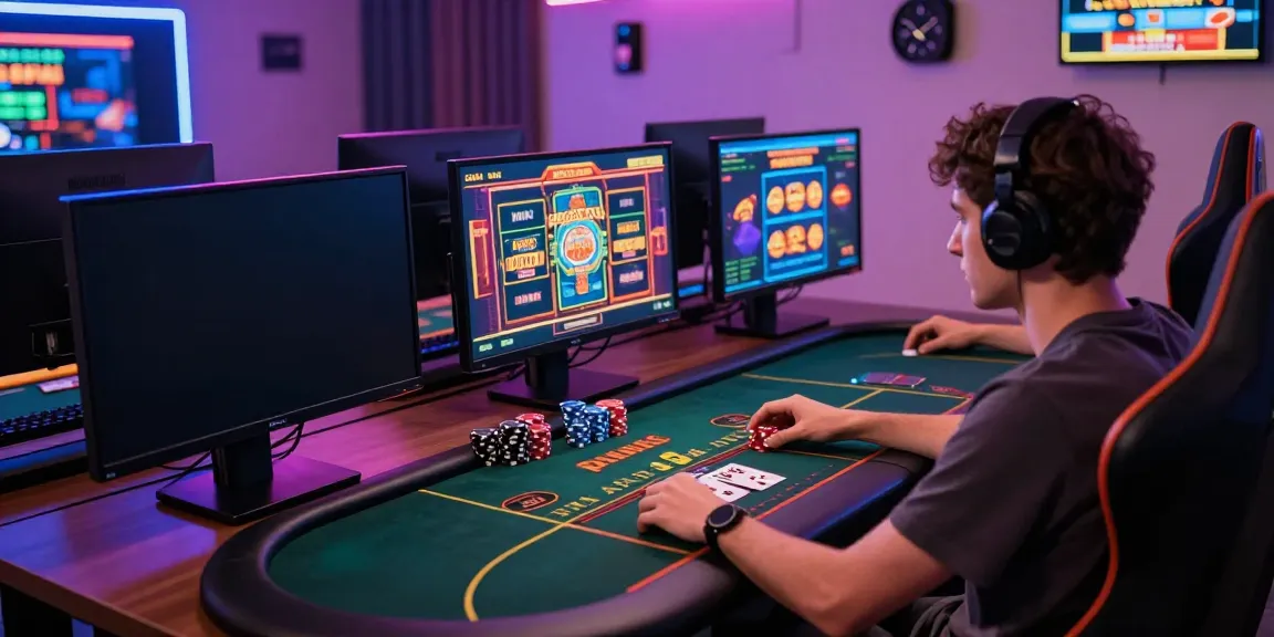 Exciting scene showcasing a player engaged in casino games not on GamStop with vibrant LED lighting.