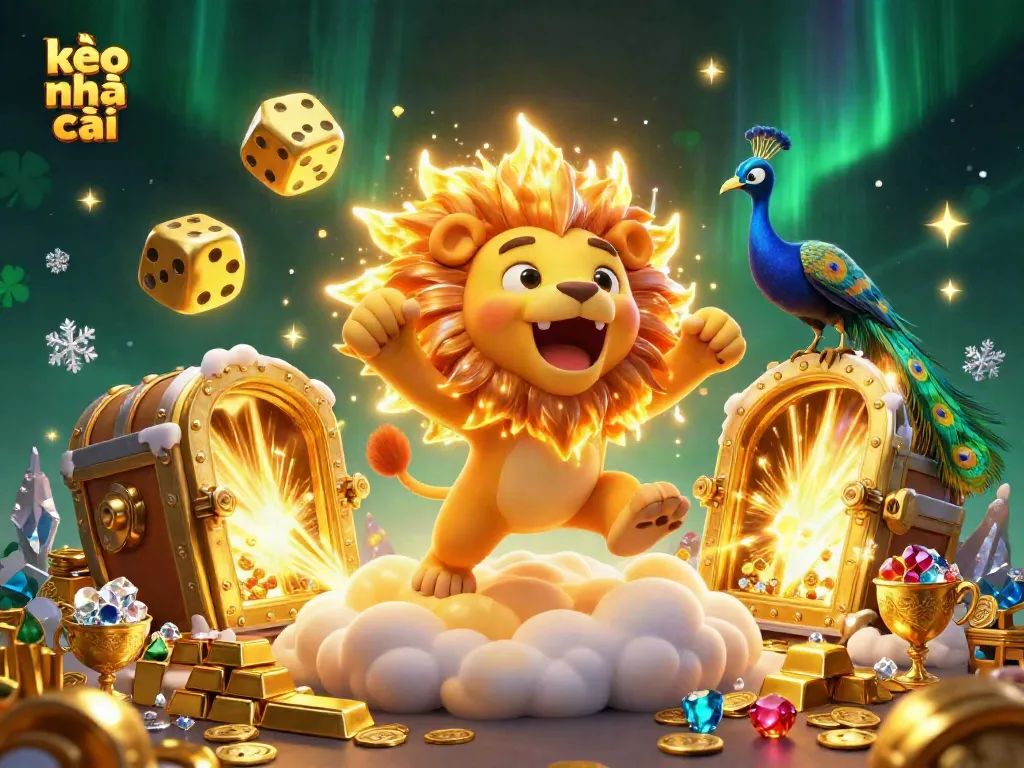 Engage with kèo nhà cái in a vibrant casino-themed landscape featuring golden treasures and dynamic characters.