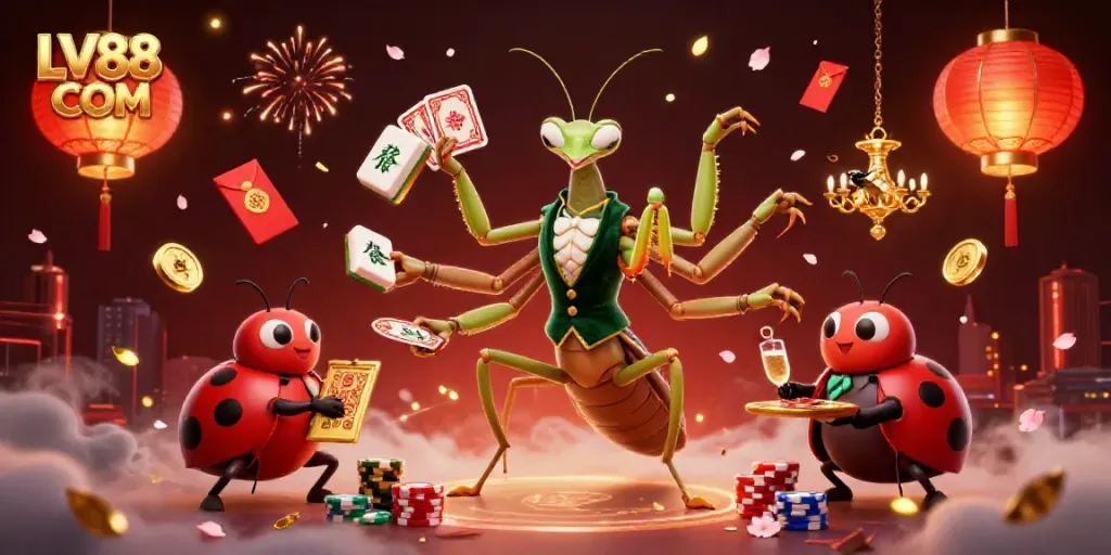 Experience the thrill of gaming at LV88 COM with vibrant characters and casino elements in a rich 3D illustration.