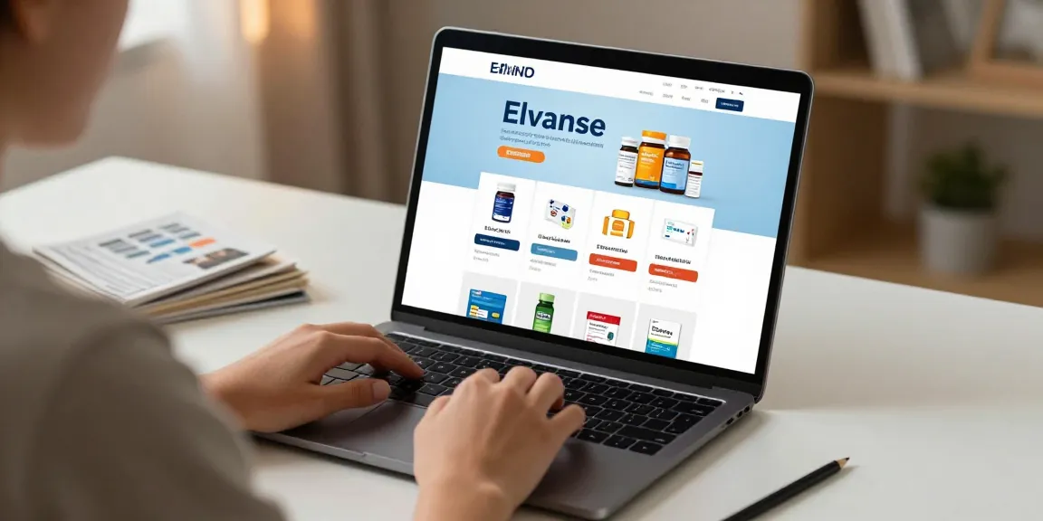 Elvanse for sale on an online shopping platform, showcasing ADHD medications, e-commerce experience.
