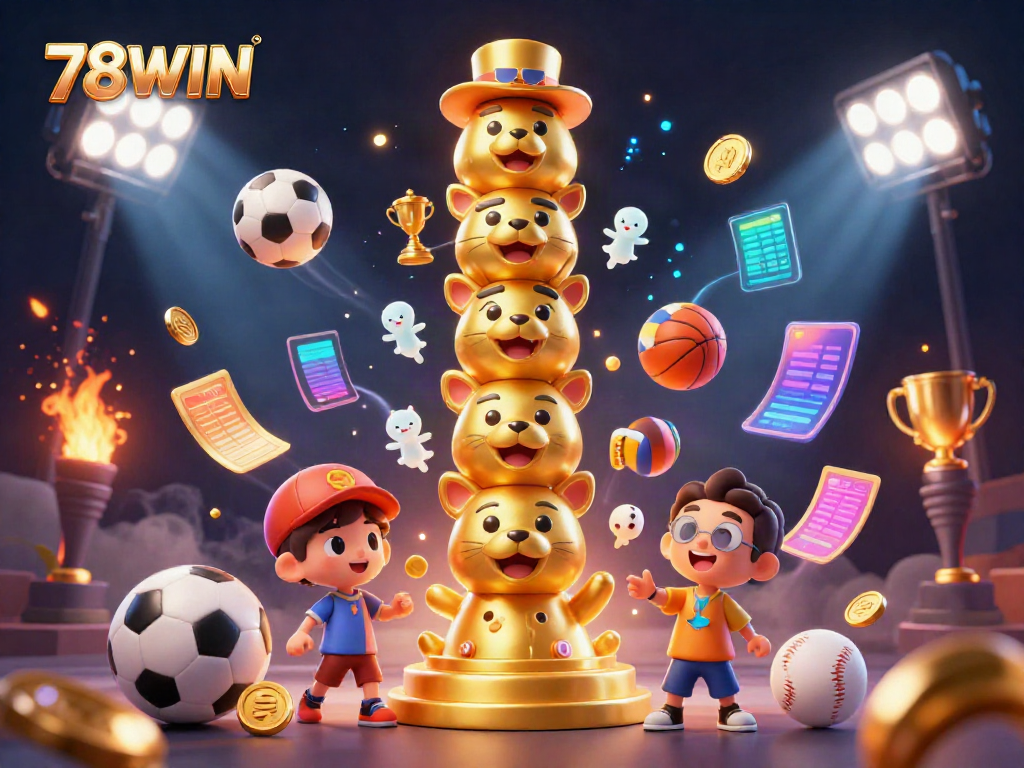 Experience the thrilling atmosphere of 78WIN with vibrant gaming elements and a dynamic golden totem.