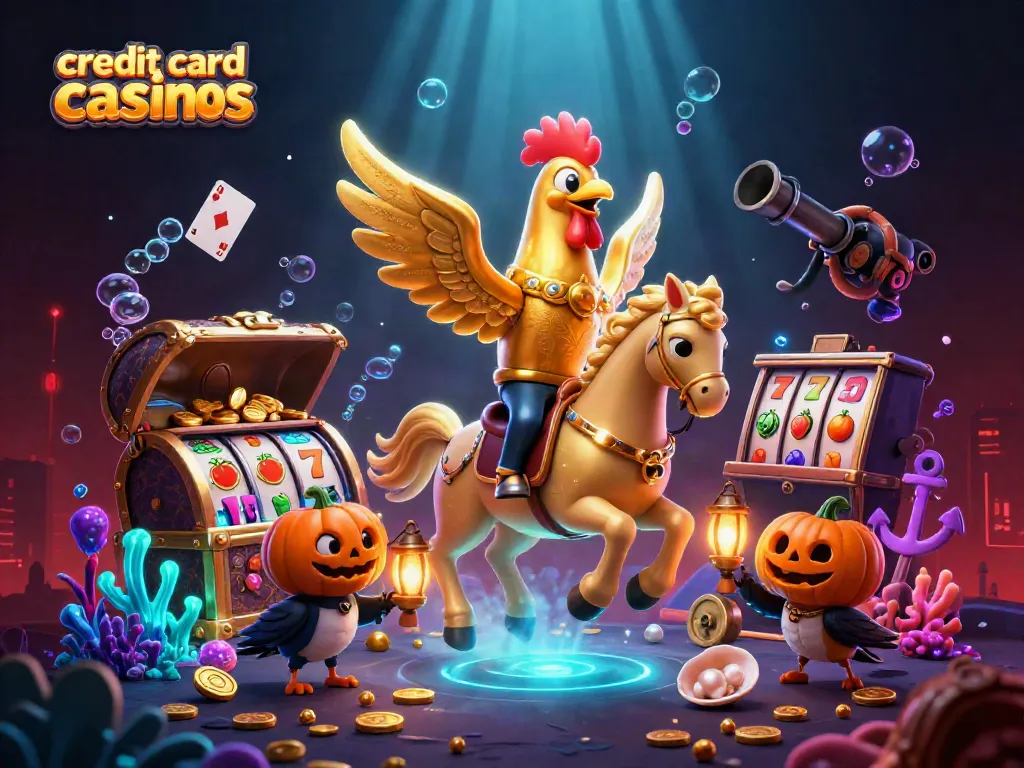 Experience thrilling gameplay at credit card casinos with vibrant 3D characters amidst casino elements.