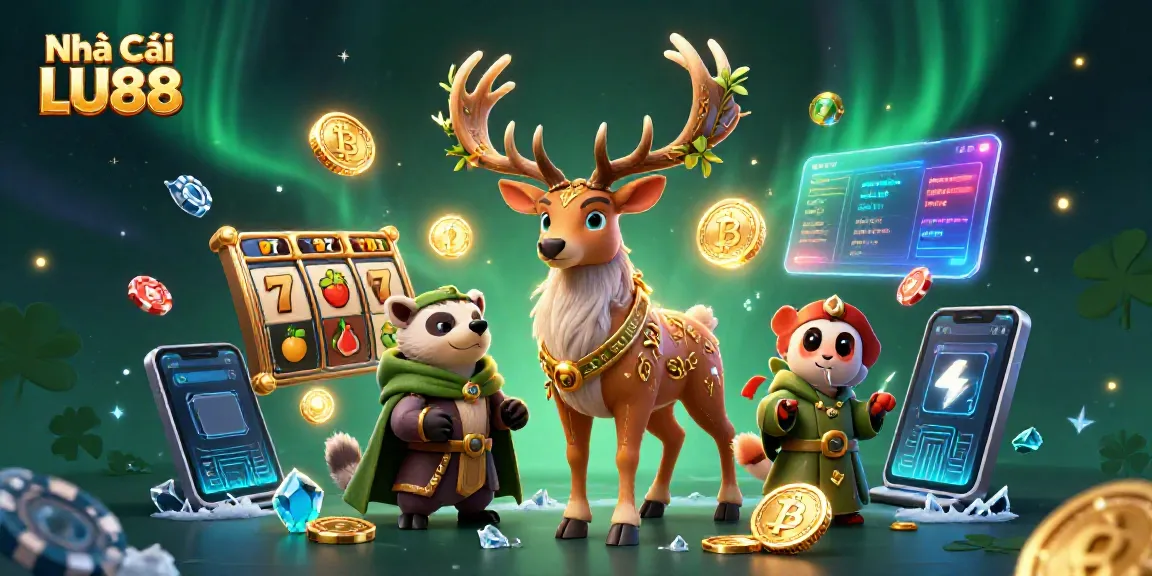 Engage with top strategies at Nhà Cái LU88 featuring charismatic characters, slot reels, and dynamic gaming elements.