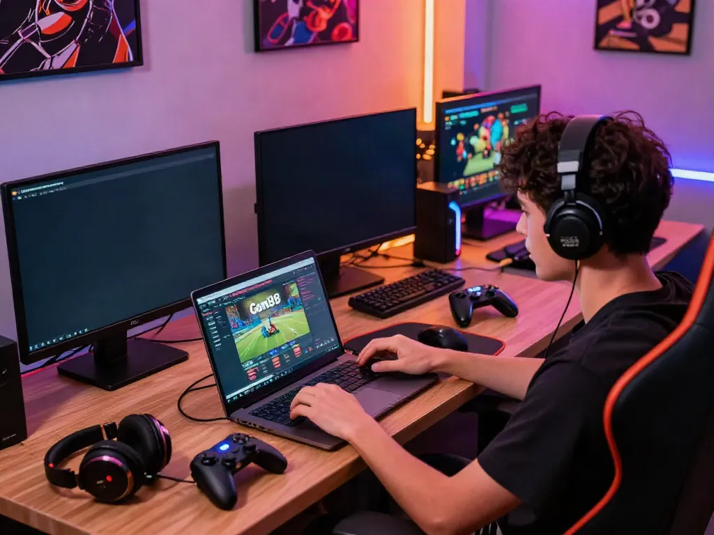 Exciting gaming setup featuring the Gem88 platform, showcasing live sports and casino games.
