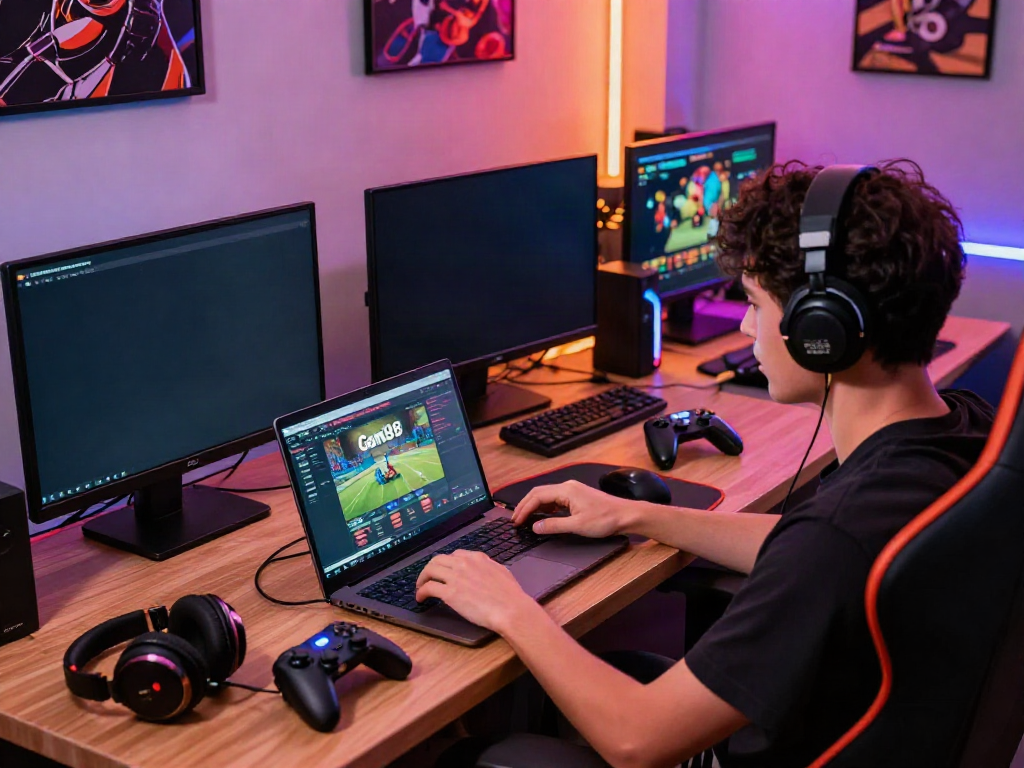 Exciting gaming setup featuring the Gem88 platform, showcasing live sports and casino games.